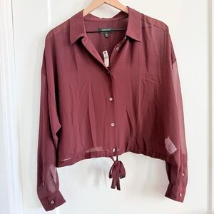 Banana Republic Burgundy Cropped Button-Down Shirt
